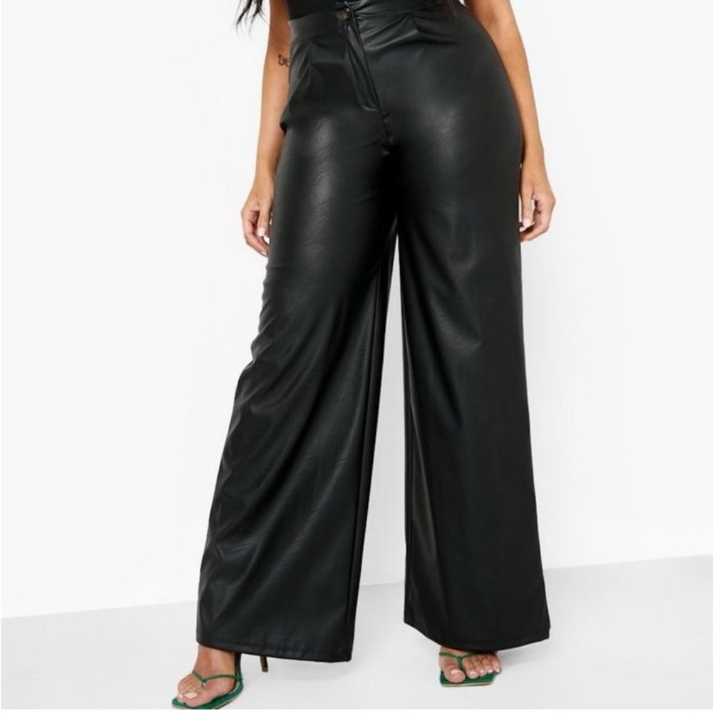 Boohoo Black Faux Leather Wide-Leg Pants